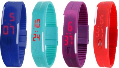 NS18 Silicone Led Magnet Band Watch Combo of 4 Blue, Sky Blue, Purple And Red Digital Watch  - For Couple   Watches  (NS18)
