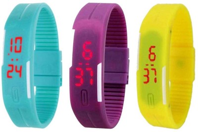 NS18 Silicone Led Magnet Band Combo of 3 Sky Blue, Purple And Yellow Digital Watch  - For Boys & Girls   Watches  (NS18)