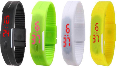 

Kissu Led Magnet Band Combo of 4 Black, Green, White And Yellow Watch - For Men & Women
