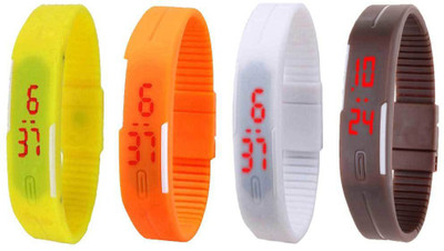 

NS18 Silicone Led Magnet Band Combo of 4 Yellow, Orange, White And Brown Watch - For Boys & Girls