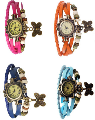 

NS18 Vintage Butterfly Rakhi Combo of 4 Pink, Blue, Orange And Sky Blue Watch - For Women