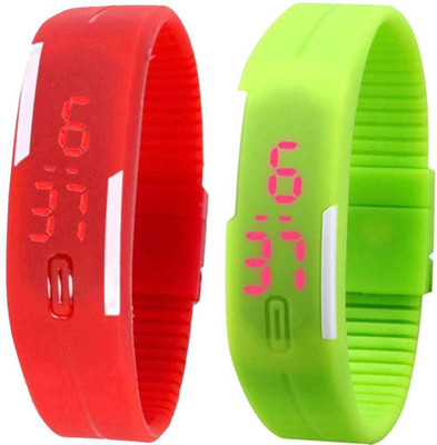 

NS18 Silicone Led Magnet Band Set of 2 Red And Green Watch - For Boys & Girls