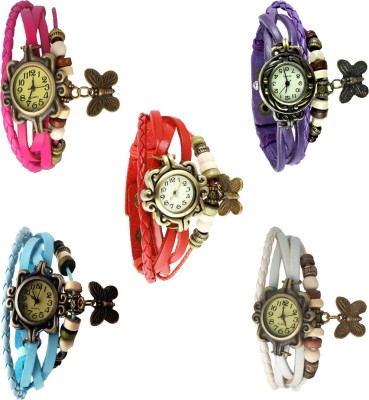NS18 Vintage Butterfly Rakhi Combo of 5 Pink, Purple, Red, Sky Blue And White Analog Watch  - For Women   Watches  (NS18)