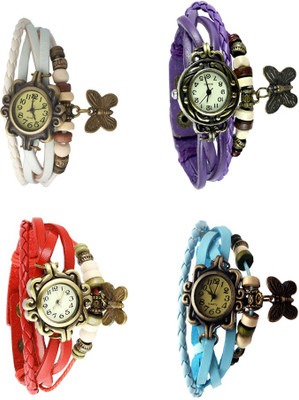 

Kissu Vintage Rakhi Combo of 4 White, Red, Purple And Sky Blue Watch - For Women