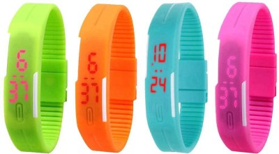 NS18 Silicone Led Magnet Band Watch Combo of 4 Green, Orange, Sky Blue And Pink Digital Watch  - For Couple   Watches  (NS18)