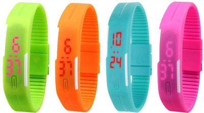 View NS18 Silicone Led Magnet Band Watch Combo of 4 Green, Orange, Sky Blue And Pink Digital Watch  - For Couple Wrist Watches Price Online(NS18)