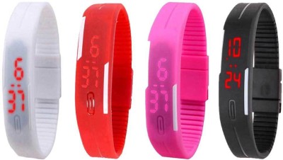 NS18 Silicone Led Magnet Band Combo of 4 White, Red, Pink And Black Digital Watch  - For Boys & Girls   Watches  (NS18)