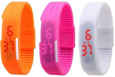 NS18 Silicone Led Magnet Band Combo of 3 Orange, Pink And White Digital Watch  - For Boys & Girls   Watches  (NS18)