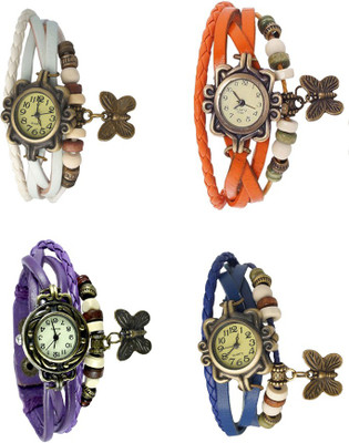 

Kissu Vintage Rakhi Combo of 4 White, Purple, Orange And Blue Watch - For Women