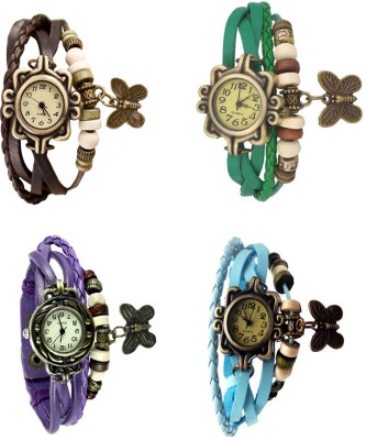 NS18 Vintage Butterfly Rakhi Combo of 4 Brown, Purple, Green And Sky Blue Analog Watch  - For Women   Watches  (NS18)