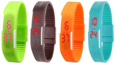 NS18 Silicone Led Magnet Band Watch Combo of 4 Green, Brown, Orange And Sky Blue Digital Watch  - For Couple   Watches  (NS18)