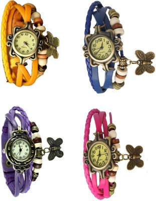 NS18 Vintage Butterfly Rakhi Combo of 4 Yellow, Purple, Blue And Pink Analog Watch  - For Women   Watches  (NS18)