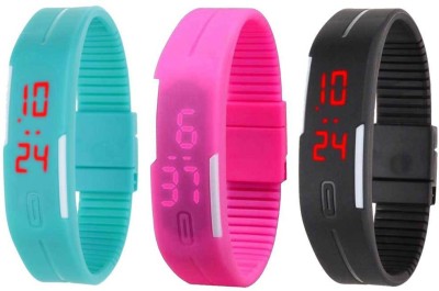 NS18 Silicone Led Magnet Band Combo of 3 Sky Blue, Pink And Black Digital Watch  - For Boys & Girls   Watches  (NS18)