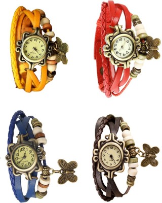 NS18 Vintage Butterfly Rakhi Combo of 4 Yellow, Blue, Red And Brown Analog Watch  - For Women   Watches  (NS18)