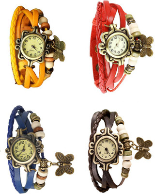 

NS18 Vintage Butterfly Rakhi Combo of 4 Yellow, Blue, Red And Brown Watch - For Women