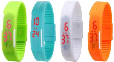NS18 Silicone Led Magnet Band Combo of 4 Green, Sky Blue, White And Orange Digital Watch  - For Boys & Girls   Watches  (NS18)