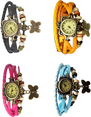 

Kissu Vintage Rakhi Combo of 4 Black, Pink, Yellow And Sky Blue Watch - For Women