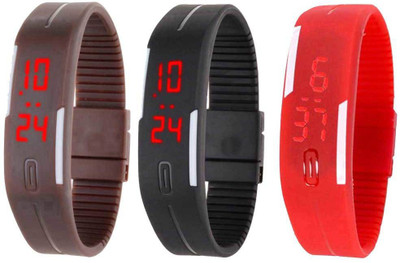 

Kissu Led Band Watch Combo of 3 Brown, Black And Red Watch - For Couple
