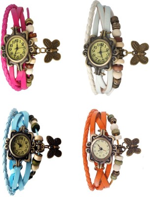 NS18 Vintage Butterfly Rakhi Combo of 4 Pink, Sky Blue, White And Orange Analog Watch  - For Women   Watches  (NS18)