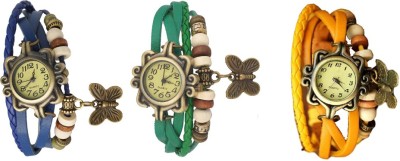 NS18 Vintage Butterfly Rakhi Combo of 3 Blue, Green And Yellow Analog Watch  - For Women   Watches  (NS18)