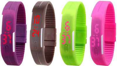 

Kissu Led Magnet Band Combo of 4 Purple, Brown, Green And Pink Watch - For Men & Women