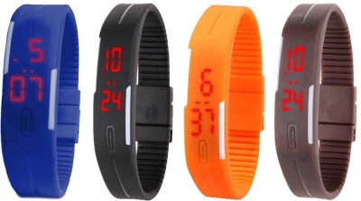 NS18 Silicone Led Magnet Band Combo of 4 Blue, Black, Orange And Brown Digital Watch  - For Boys & Girls   Watches  (NS18)