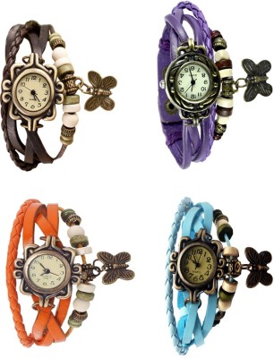 NS18 Vintage Butterfly Rakhi Combo of 4 Brown, Orange, Purple And Sky Blue Analog Watch  - For Women   Watches  (NS18)