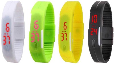 NS18 Silicone Led Magnet Band Combo of 4 White, Green, Yellow And Black Digital Watch  - For Boys & Girls   Watches  (NS18)