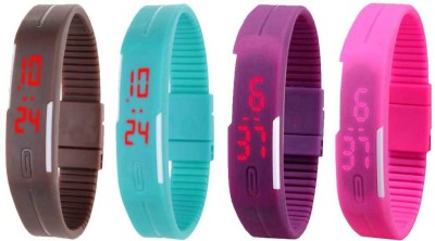 NS18 Silicone Led Magnet Band Watch Combo of 4 Brown, Sky Blue, Purple And Pink Digital Watch  - For Couple   Watches  (NS18)