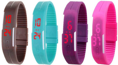 

Kissu Led Magnet Band Combo of 4 Brown, Sky Blue, Purple And Pink Watch - For Men & Women