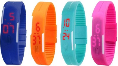 NS18 Silicone Led Magnet Band Watch Combo of 4 Blue, Orange, Sky Blue And Pink Digital Watch  - For Couple   Watches  (NS18)