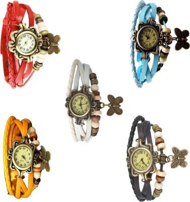 NS18 Vintage Butterfly Rakhi Combo of 5 Red, Sky Blue, White, Yellow And Black Analog Watch  - For Women   Watches  (NS18)