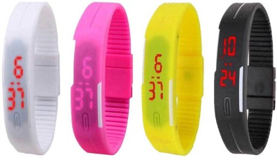 NS18 Silicone Led Magnet Band Combo of 4 White, Pink, Yellow And Black Digital Watch  - For Boys & Girls   Watches  (NS18)