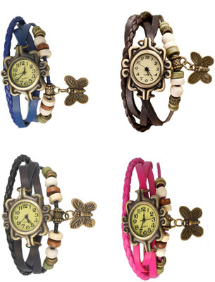 View NS18 Vintage Butterfly Rakhi Combo of 4 Blue, Black, Brown And Pink Analog Watch  - For Women Wrist Watches Price Online(NS18)
