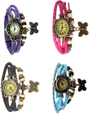NS18 Vintage Butterfly Rakhi Combo of 4 Purple, Black, Pink And Sky Blue Analog Watch  - For Women   Watches  (NS18)