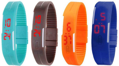 View NS18 Silicone Led Magnet Band Combo of 4 Sky Blue, Brown, Orange And Blue Digital Watch  - For Boys & Girls Wrist Watches Price Online(NS18)