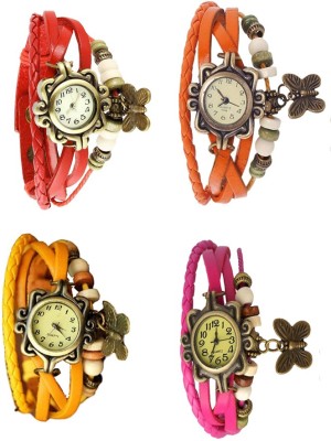 NS18 Vintage Butterfly Rakhi Combo of 4 Red, Yellow, Orange And Pink Analog Watch  - For Women   Watches  (NS18)