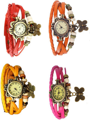 NS18 Vintage Butterfly Rakhi Combo of 4 Red, Yellow, Orange And Pink Analog Watch  - For Women   Watches  (NS18)