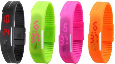 NS18 Silicone Led Magnet Band Combo of 4 Black, Green, Pink And Orange Digital Watch  - For Boys & Girls   Watches  (NS18)
