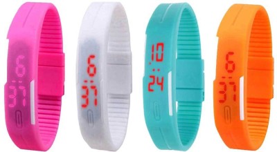 NS18 Silicone Led Magnet Band Combo of 4 Pink, White, Sky Blue And Orange Digital Watch  - For Boys & Girls   Watches  (NS18)