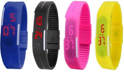NS18 Silicone Led Magnet Band Combo of 4 Blue, Black, Pink And Yellow Digital Watch  - For Boys & Girls   Watches  (NS18)