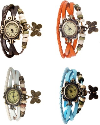NS18 Vintage Butterfly Rakhi Combo of 4 Brown, White, Orange And Sky Blue Analog Watch  - For Women   Watches  (NS18)