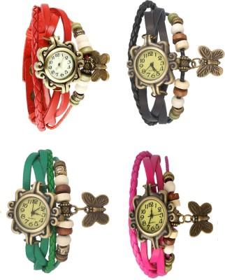 NS18 Vintage Butterfly Rakhi Combo of 4 Red, Green, Black And Pink Analog Watch  - For Women   Watches  (NS18)