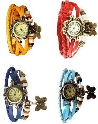 NS18 Vintage Butterfly Rakhi Combo of 4 Yellow, Blue, Red And Sky Blue Analog Watch  - For Women   Watches  (NS18)