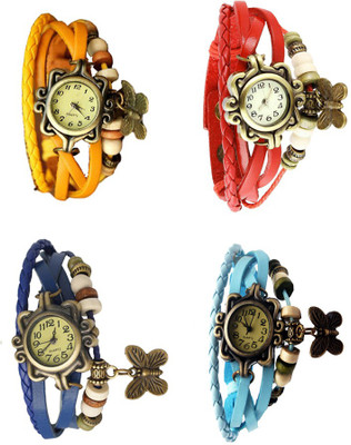 

NS18 Vintage Butterfly Rakhi Combo of 4 Yellow, Blue, Red And Sky Blue Watch - For Women