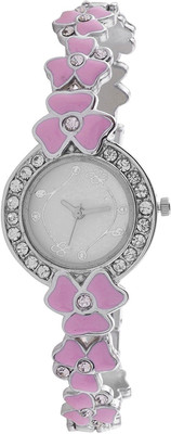 

ROKCY Fancy Diamond's look Round Case & Pink Flower Style Chain White Dial Girls' Watch Watch - For Girls
