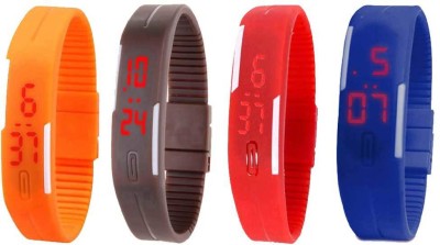 NS18 Silicone Led Magnet Band Combo of 4 Orange, Brown, Red And Blue Digital Watch  - For Boys & Girls   Watches  (NS18)
