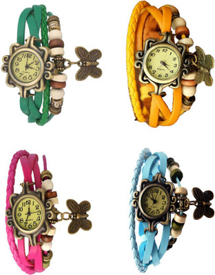 

Kissu Vintage Rakhi Combo of 4 Green, Pink, Yellow And Sky Blue Watch - For Women