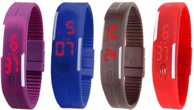NS18 Silicone Led Magnet Band Watch Combo of 4 Purple, Blue, Brown And Red Digital Watch  - For Couple   Watches  (NS18)