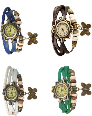 

Kissu Vintage Rakhi Combo of 4 Blue, White, Brown And Green Watch - For Women